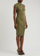 Helmut Lang Wind Draped Jersey Midi Dress Olive