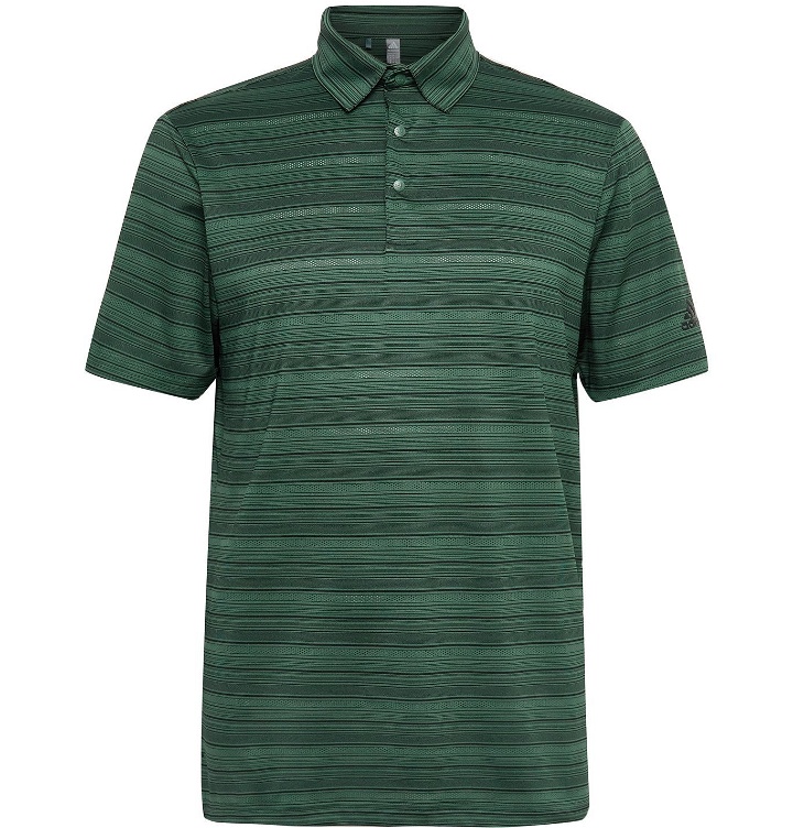 Photo: ADIDAS GOLF - Striped Recycled Stretch-Jersey and Mesh Golf Polo Shirt - Green