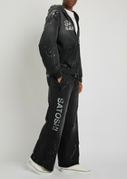 Satoshi Nakamoto Luke Printed Distressed Wide-leg Cotton Sweatpants Black