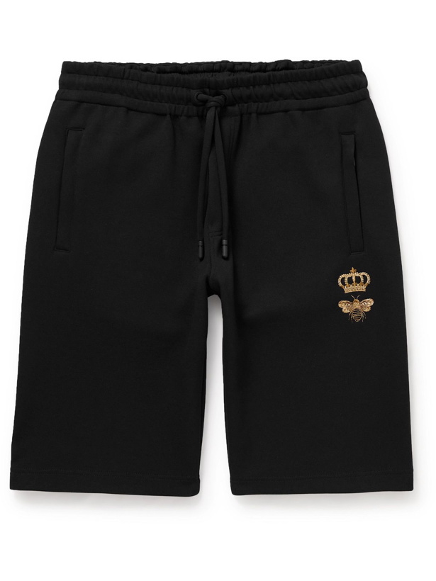 Photo: Dolce & Gabbana - Logo-Embroidered Cotton-Blend Jersey Drawstring Shorts - Black