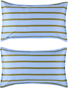 Dusen Dusen Blue & Khaki Cornflower Stripe Duvet Set, King