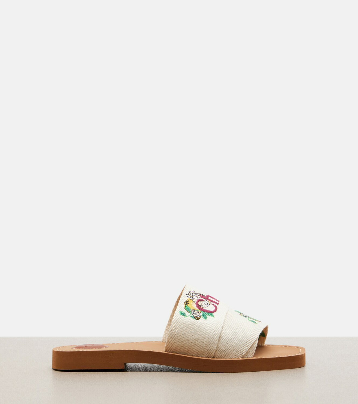 Chloé Woody embroidered linen slides