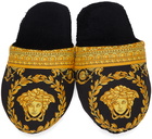 Versace Underwear Black Baroque Slippers