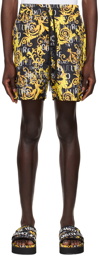 Versace Jeans Couture Black & Gold Graphic Shorts