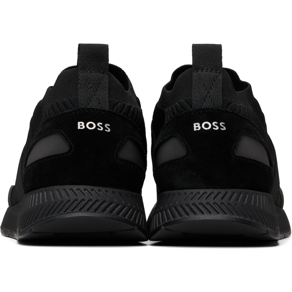 BOSS Black Suede Trim Knitted Upper Sneakers