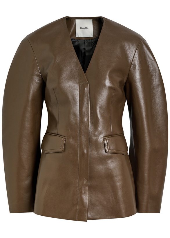 Photo: Nanushka Erina Darted Faux Leather Jacket Chocolate