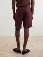 Dolce&Gabbana - Maiolica Corallo Straight-Leg Pleated Linen Shorts - Burgundy