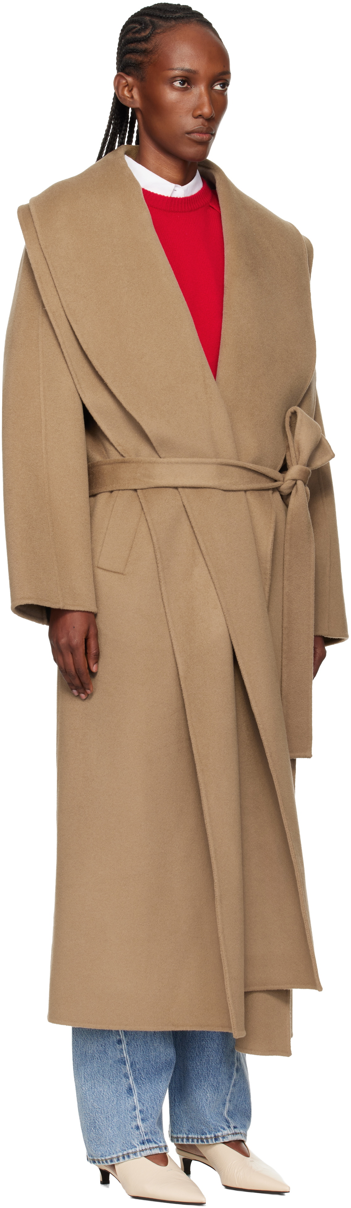 Róhe Beige Signature Double-Faced Scarf Coat