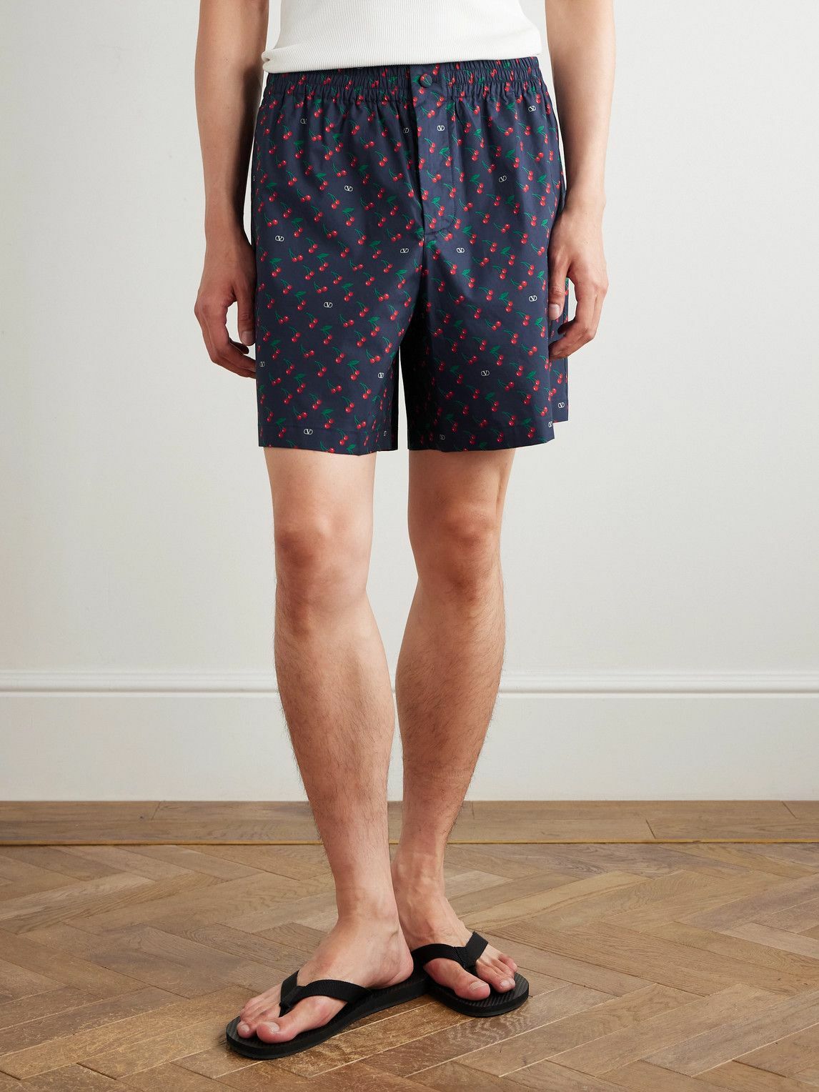 Valentino Garavani - Straight-Leg Printed Cotton-Poplin Bermuda Shorts - Blue