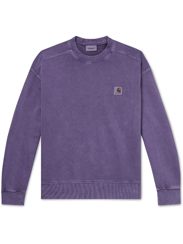 Photo: Carhartt WIP - Nelson Logo-Appliquéd Garment-Dyed Cotton-Jersey Sweatshirt - Purple