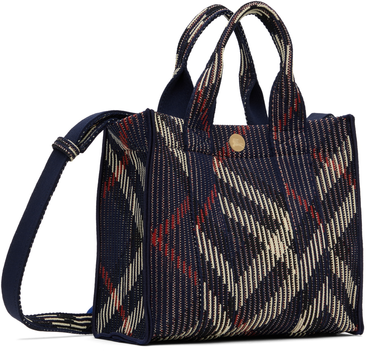 Burberry Navy Mini Check Knitted Tote