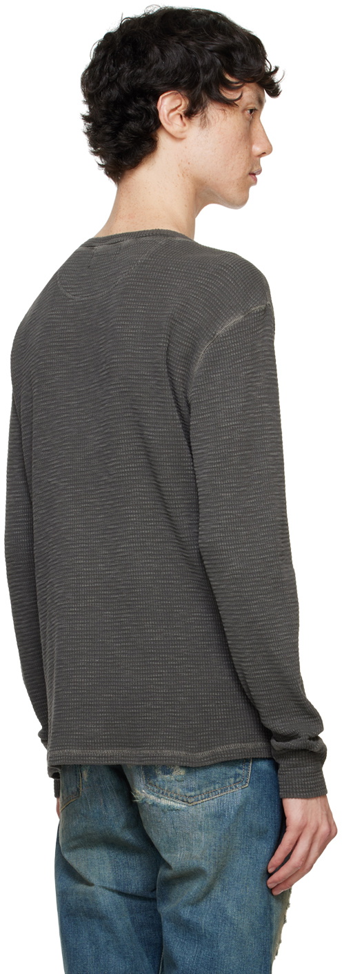 RRL Black Waffle Knit Henley RRL