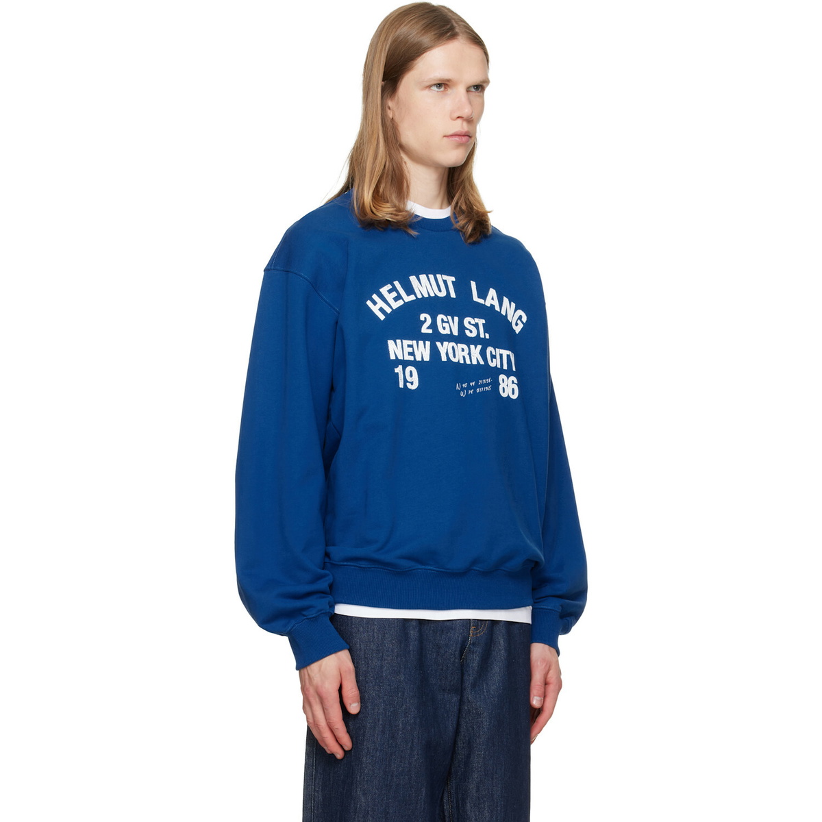 Helmut Lang Blue Varsity Crew Sweatshirt
