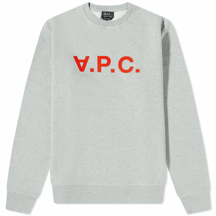 Photo: A.P.C. Men's VPC Logo Crew Sweat in Heather Light Grey/Red