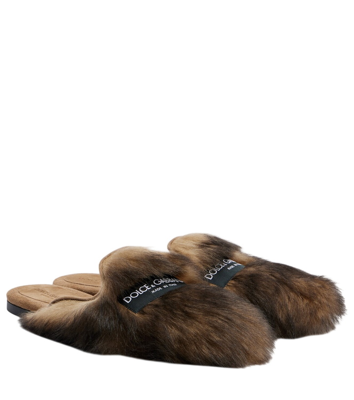 Photo: Dolce&Gabbana Logo suede-trimmed shearling mules