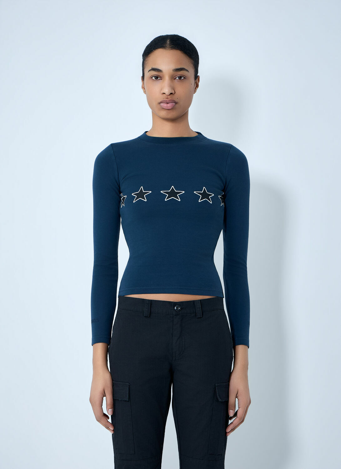 Balenciaga Star Embroidered Ribbed Top