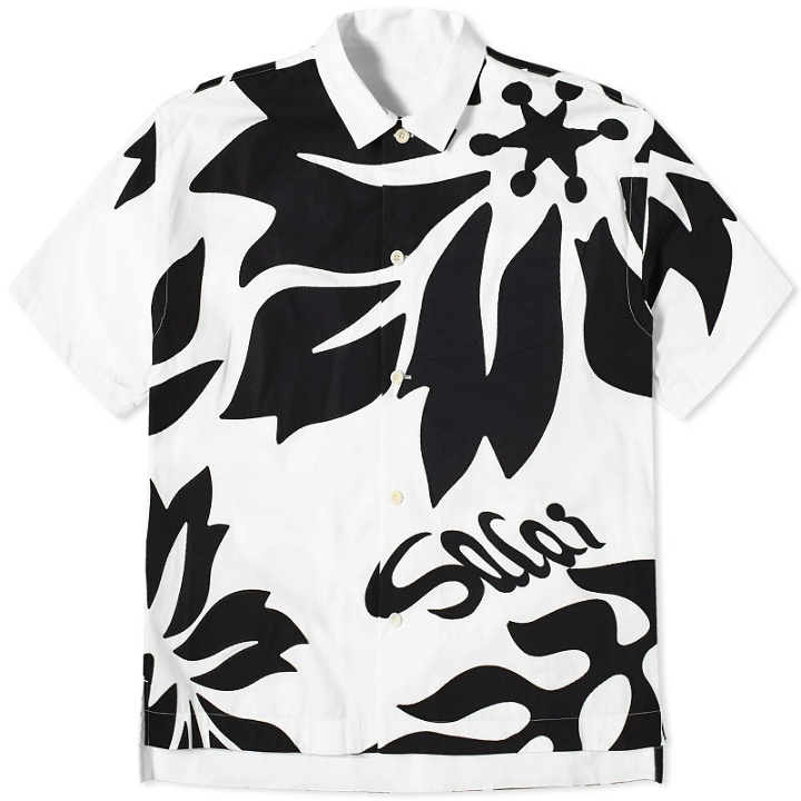 Photo: Sacai Men's Floral Embraoidered Patch Vacation Shirt in Off-White/Black