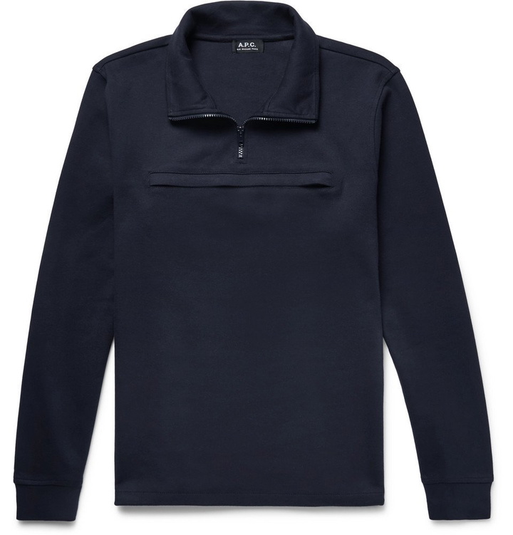 Photo: A.P.C. - Cotton-Jersey Half-Zip Sweatshirt - Men - Navy