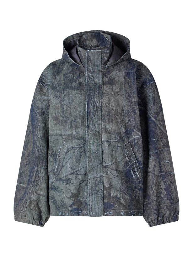 Photo: Balenciaga - Logo-Embroidered Distressed Printed Denim Hooded Jacket - Blue