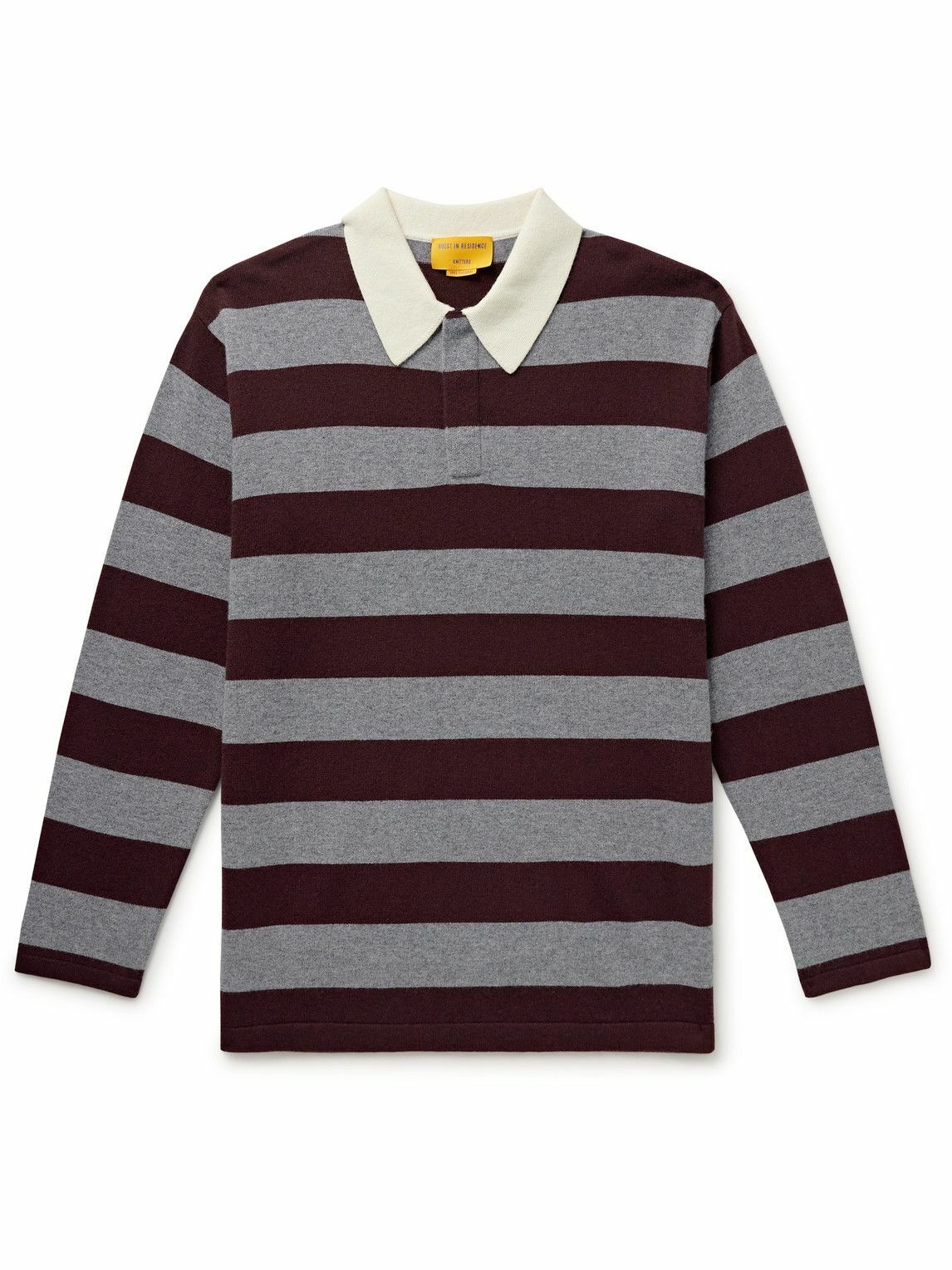 Photo: Guest In Residence - Rugby Striped Cashmere Polo Shirt - Gray