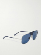 TOM FORD - Tex Aviator-Style Leather-Trimmed Silver-Tone Sunglasses