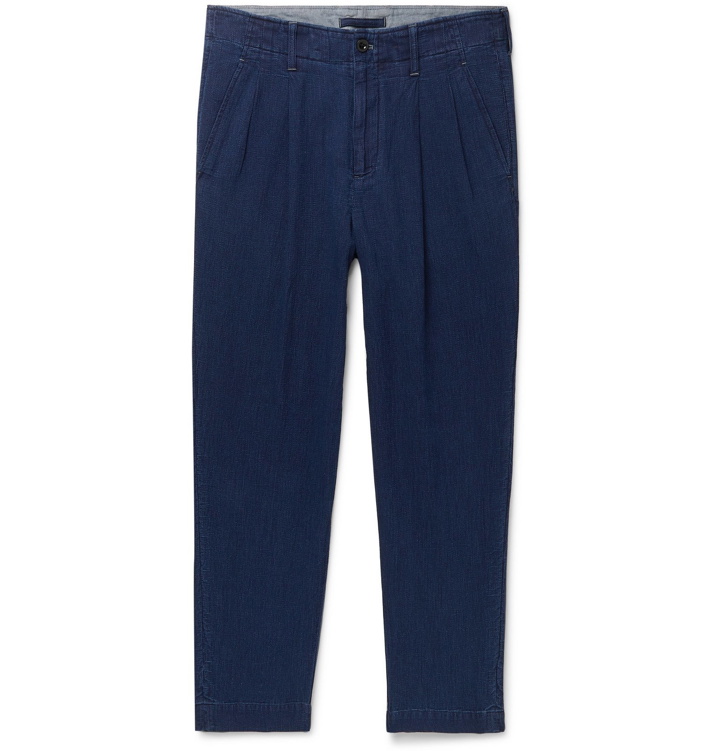 Photo: Mr P. - Tapered Pleated Cotton Trousers - Blue