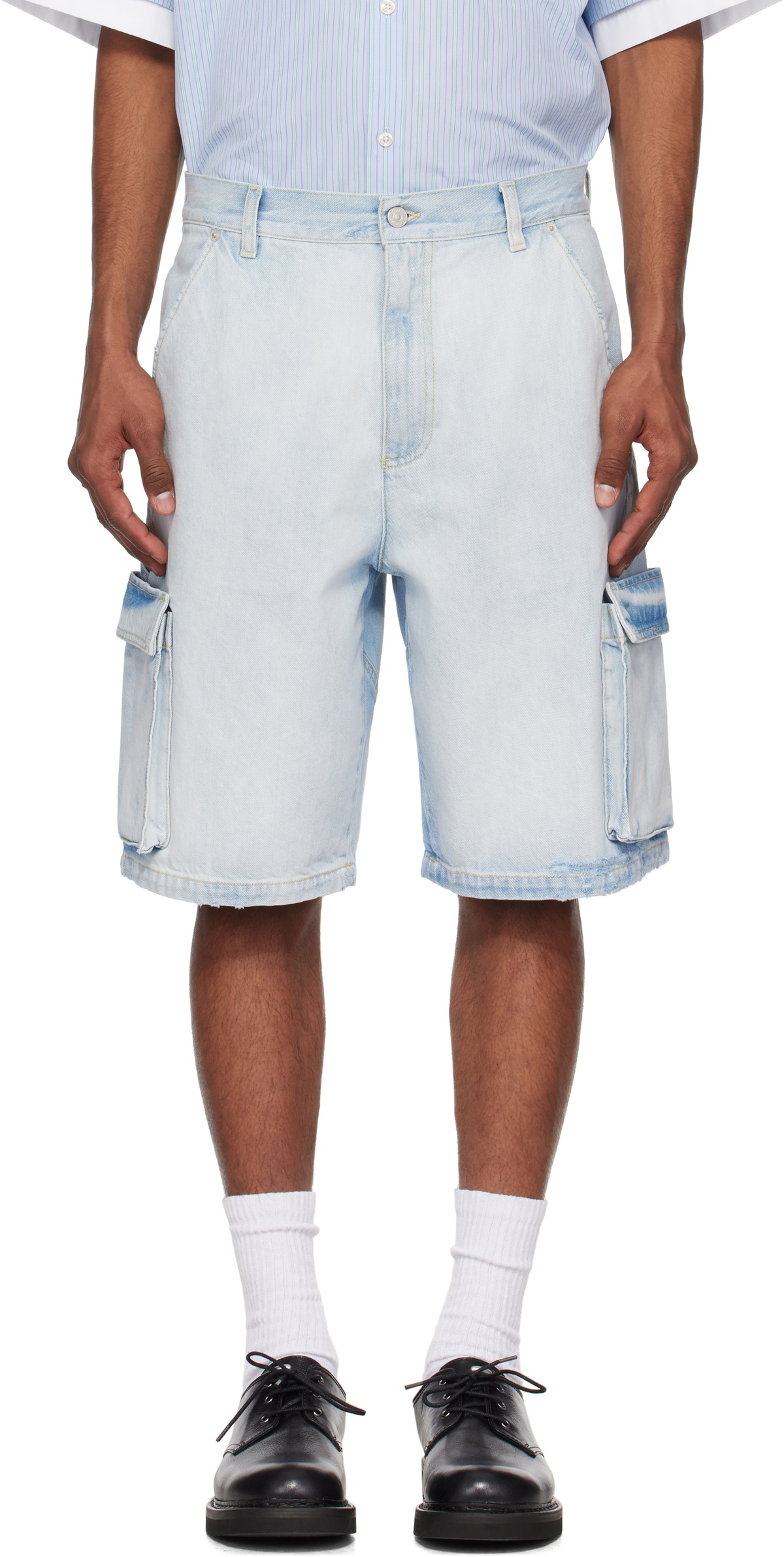 le PÈRE Blue Star Drover Denim Cargo Shorts