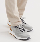 Brunello Cucinelli - Rubber and Mesh-Trimmed Suede and Leather Sneakers - Gray