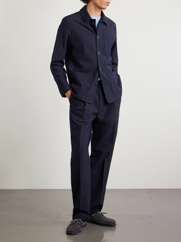 Photo: Altea - Virgin Wool-Blend Seersucker Overshirt - Blue