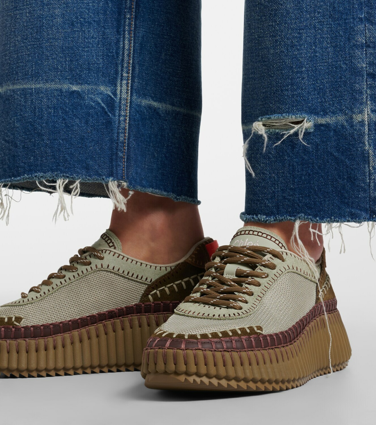 Chloé Nama leather-trimmed platform sneakers