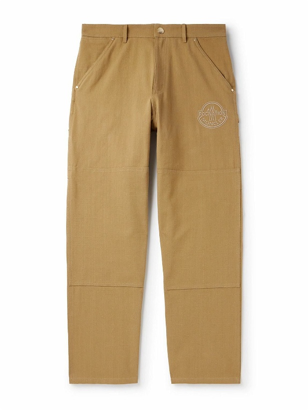 Photo: Moncler Genius - Roc Nation by Jay-Z Straight-Leg Logo-Embroidered Panelled Washed Cotton-Canvas Trousers - Brown