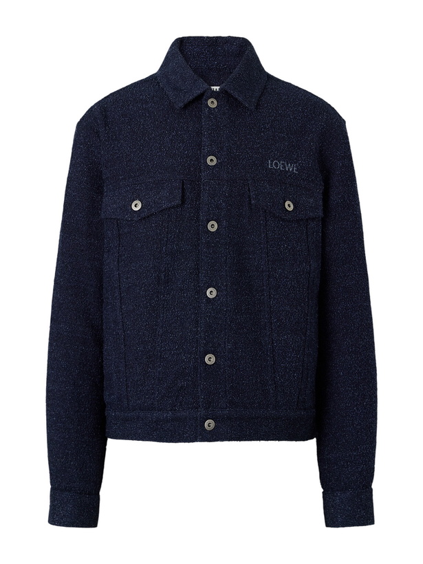 Photo: LOEWE - Logo-Embroidered Textured Denim Jacket - Blue