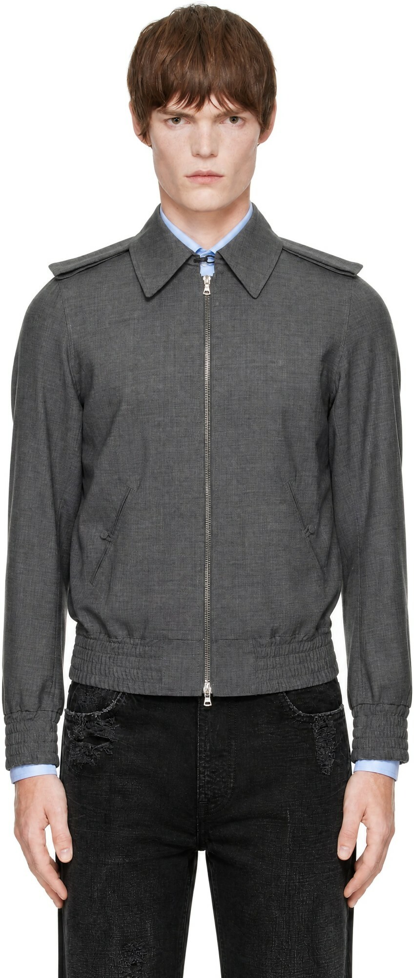 AARON ESH Gray Wool Bomber Jacket