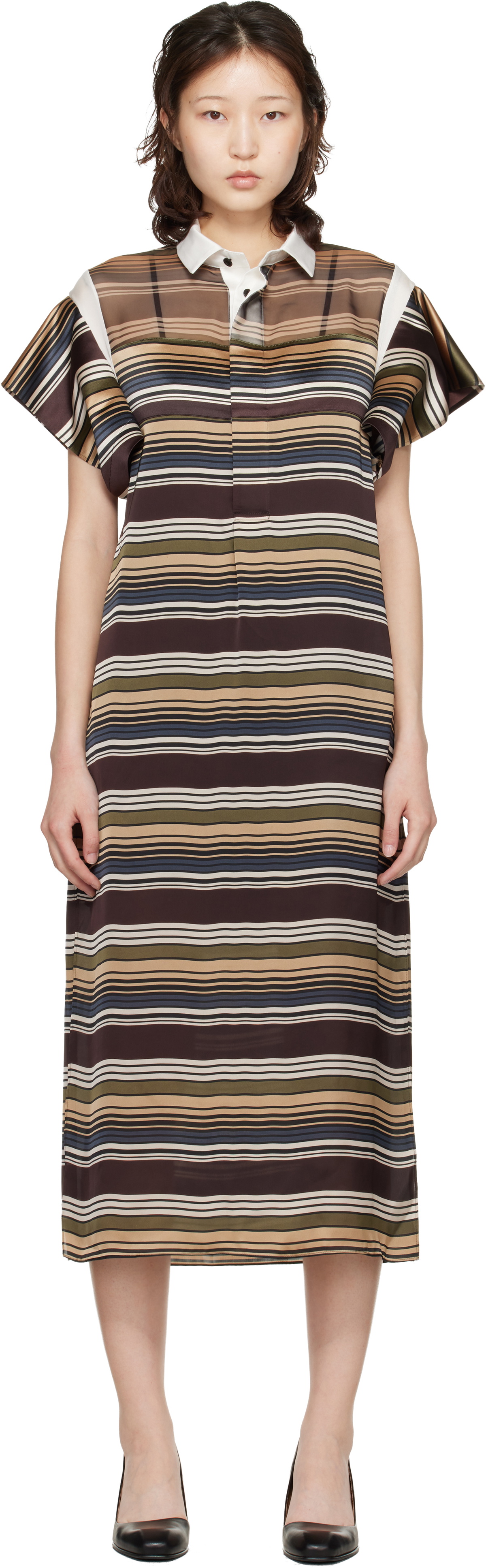 sacai Multicolor Horizontal Stripe Midi Dress