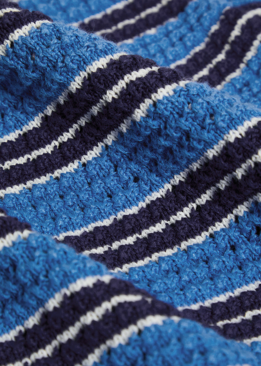 Ganni Striped Cotton-knit top Blue