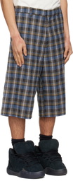 ERL Gray & Blue Check Shorts
