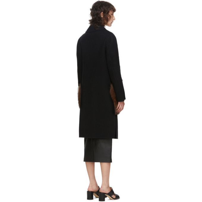 Fendi Black Wool and Fox Fur Coat Fendi