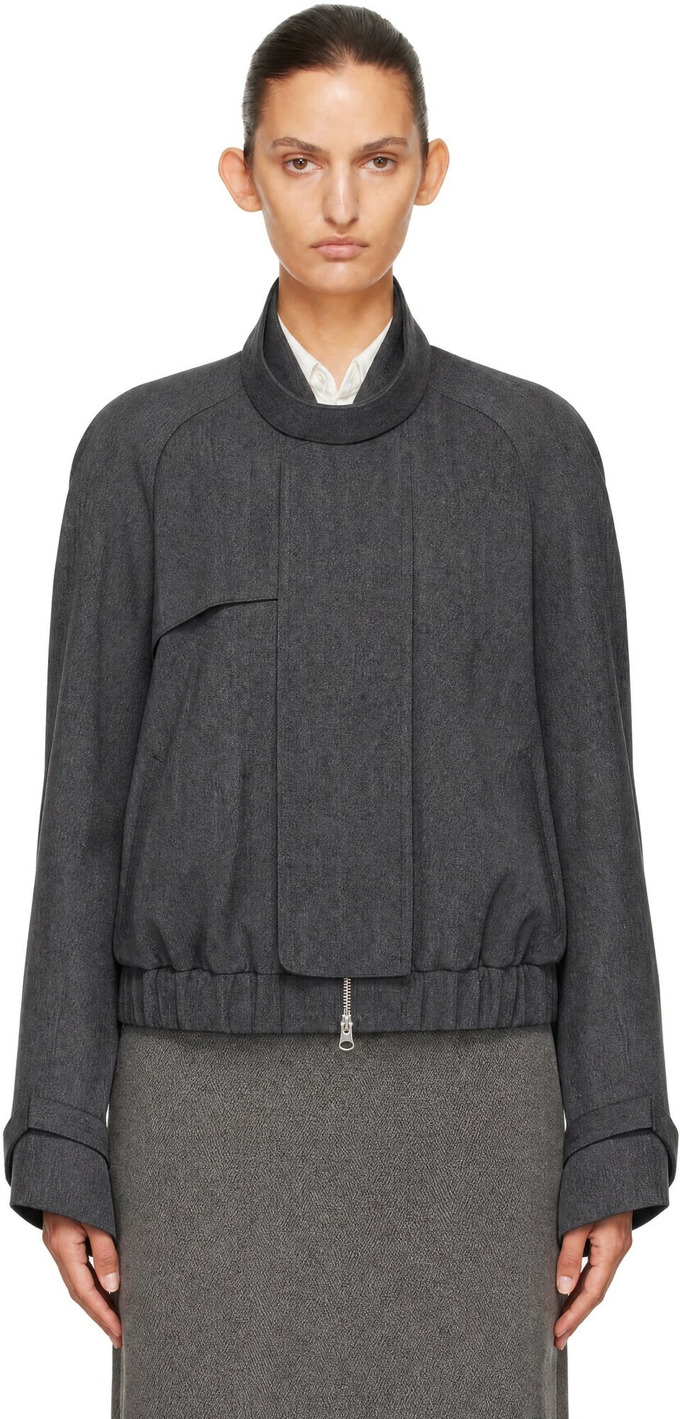 Victoria Beckham Gray Scarf Bomber Jacket