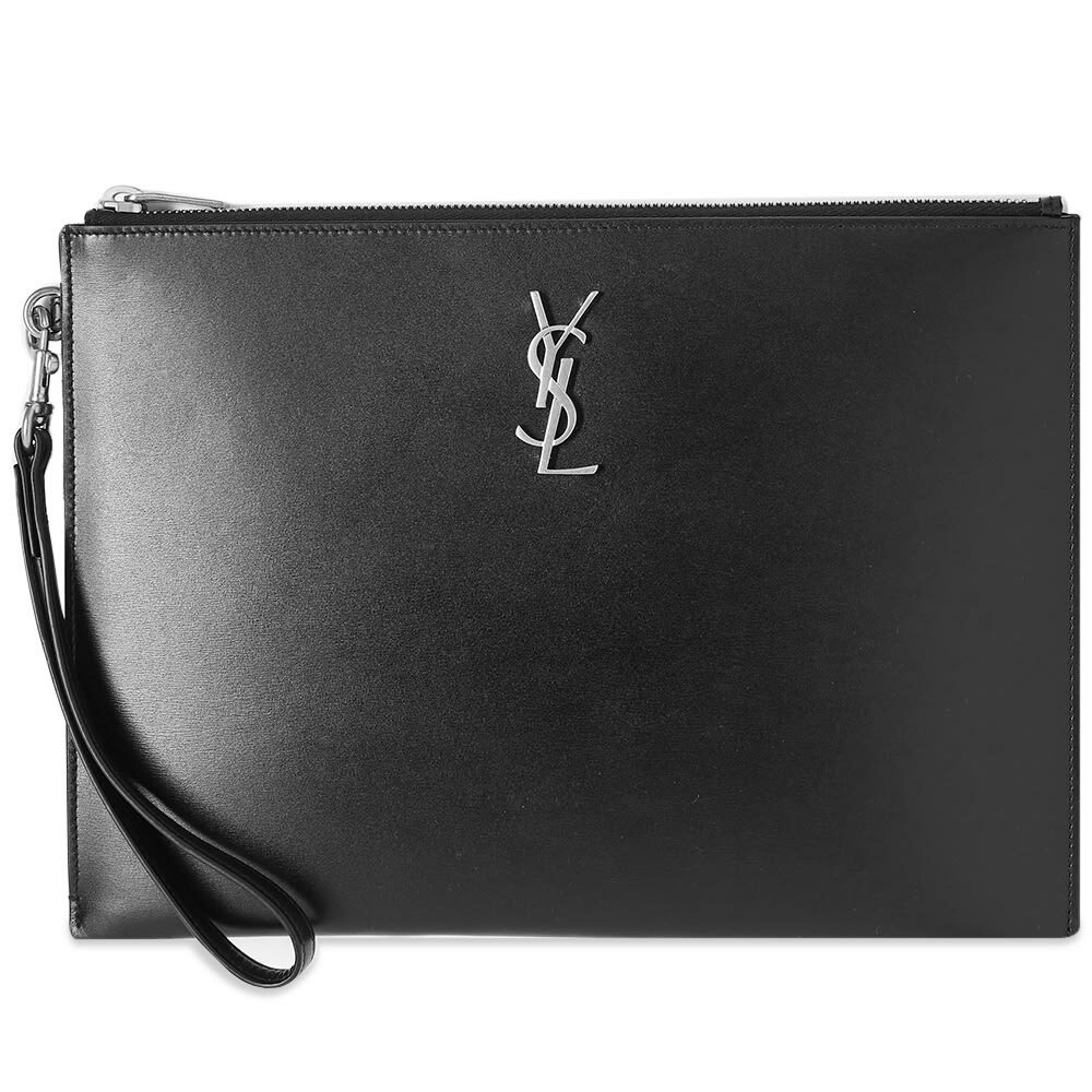 Saint Laurent Men's YSL Metal Logo Ipad Holder in Black