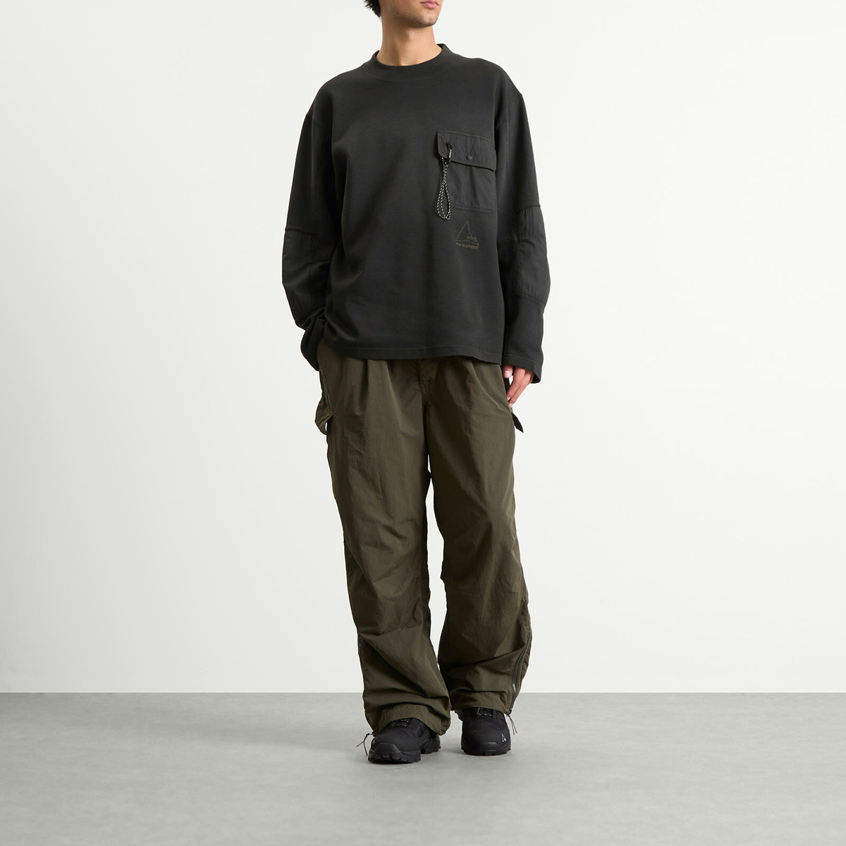 ROA Men's x And Wander Garment-dyed Long Sleeve in Black