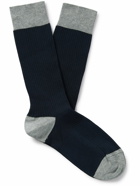 John Smedley - Cortland Colour-Block Ribbed Sea Island Cotton-Blend Socks - Blue