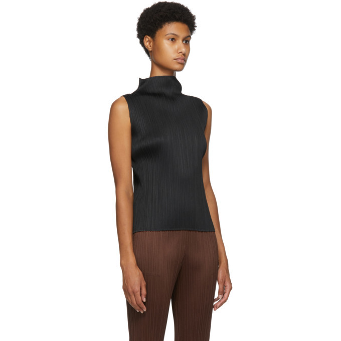 Pleats Please Issey Miyake Black Basic Sleeveless Turtleneck