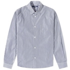 Comme des Garçons Homme Men's Back Logo Striped Shirt in Navy/White