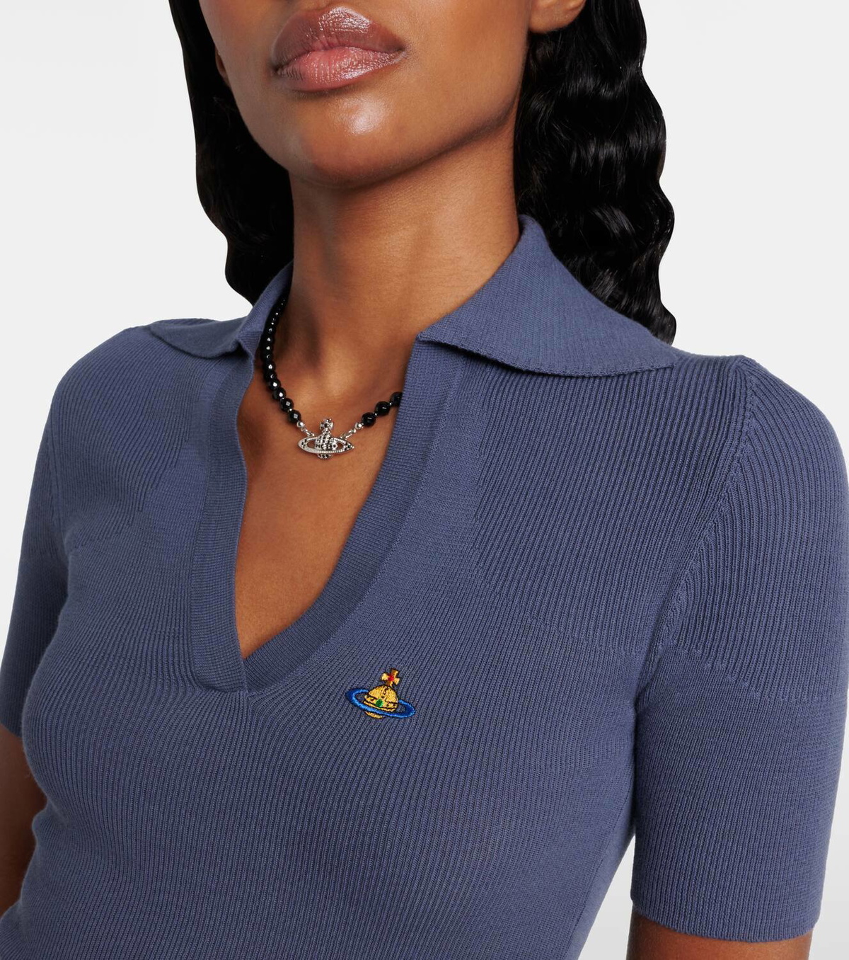Tシャツ・カットソー VIVIENNE WESTWOOD MARINA POLO Marina ribbed-knit cotton polo shirt in green - Vivienne