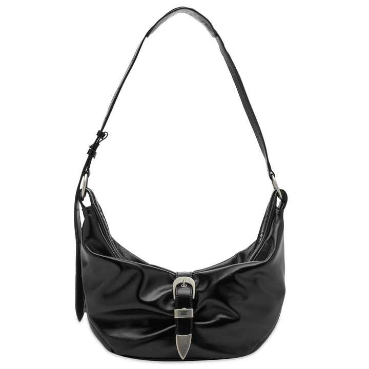 Photo: MARGE SHERWOOD Women's Belted Hobo Shoulder Bag - Medium in Black Glossy Plain 