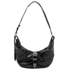 MARGE SHERWOOD Women's Belted Hobo Shoulder Bag - Medium in Black Glossy Plain 
