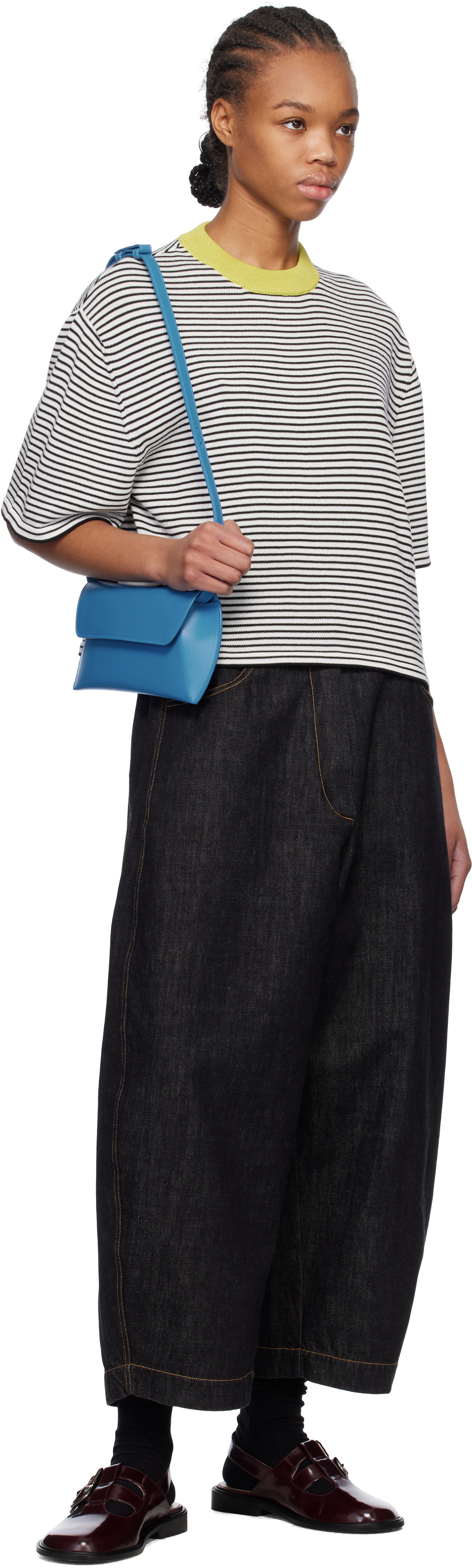 Cordera Black & White Cotton Striped T-shirt