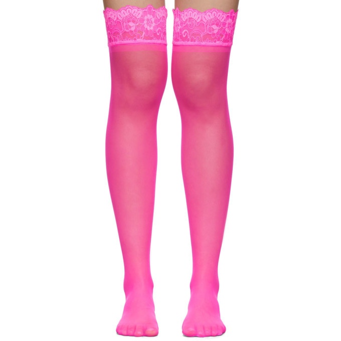 Versace Underwear Pink Sheer Lace Stay-Up Socks Versace Underwear