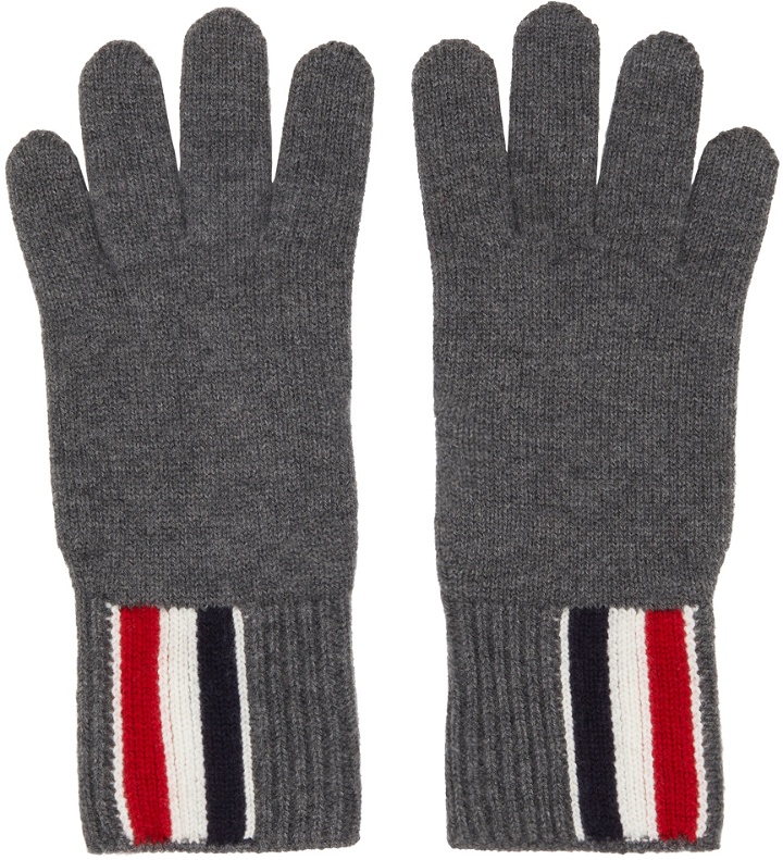 Photo: Thom Browne Grey Intarsia Stripe Gloves