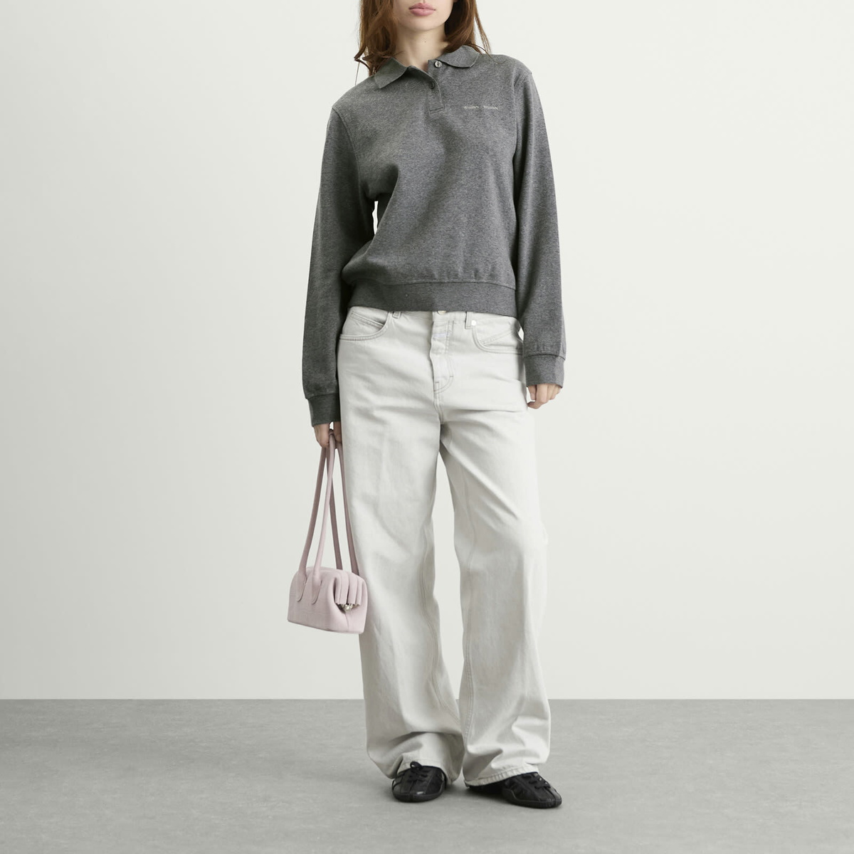 Samsøe Samsøe Women's Sadory Long Sleeve Polo Top in Mid Grey Melange
